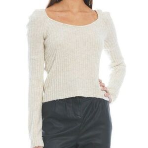 GB XL Oatmeal long sleeve ribbed scoop neck/back knit top